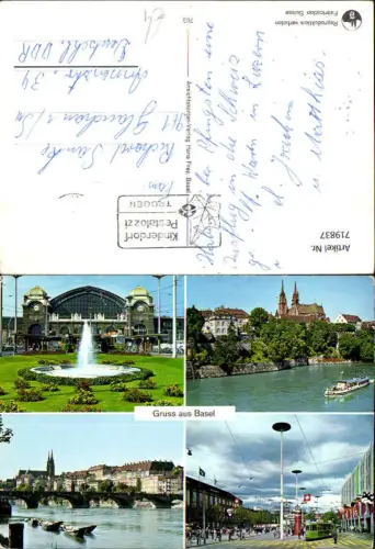 719837 Mehrbild AK Basel Bale Rheinbrücke Münster m. Schiff Dampfer Bahnhof Straßenbahn