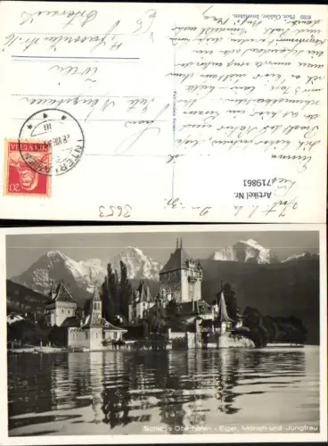 719861 Oberhofen a. Thunersee Schloss mit Eiger Mönch u. Jungfrau pub Phot Gabler 8709