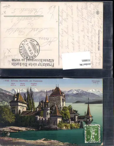 719881 Oberhofen a. Thunersee Schloss mit Eiger Mönch u. Jungfrau Blüemlisalp pub Photoglob 4190