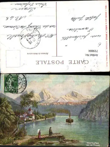 719884 Künstler AK Oberhofen a. Thunersee Schloss Lac de Thoun Schiff Dampfer