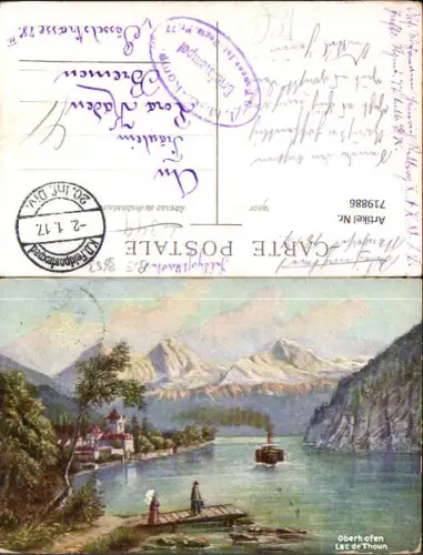 719886 Künstler AK Oberhofen a. Thunersee Schloss Lac de Thoun Feldpost 1. M.G. Komp. 2. Inf. Reg. Nr 77