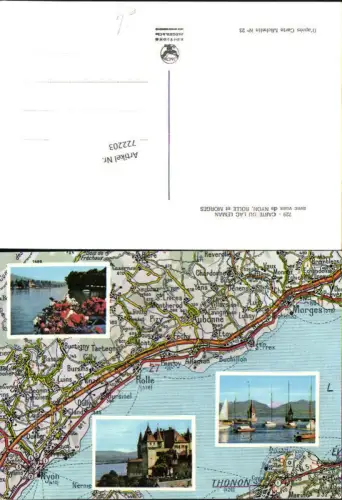 722203 Carte du Lac Leman avec vues de Nyon Rolle et Morges