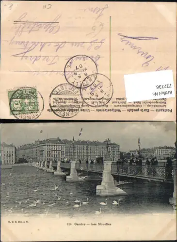 722736 Geneve Genf Les Mauettes Brücke Schwäne Schwan