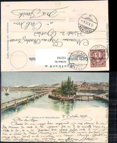 722743 Geneve Genf Quai Pont de Mont Blanc Lithographie Stp. Oerlikon Zürich