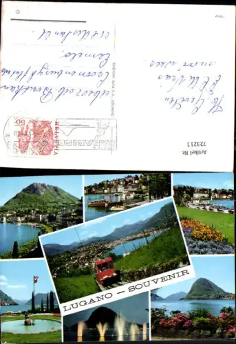 723211 Mehrbild AK Lugano Bergbahn Küste Springbrunnen Hafen Boote