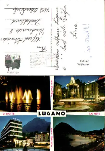 723218 Mehrbild AK Lugano di notte Bei Nacht Springbrunnen Hotel Eden