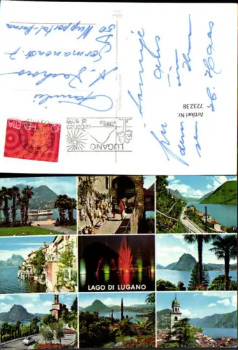 723238 Mehrbild AK Lugano Lago di Lugano Schiff Gasse Kirche Küste Springbrunnen b. Nacht