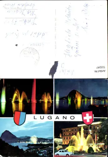 723247 Mehrbild AK Lugano Springbrunnen b. Nacht Feuerwerk