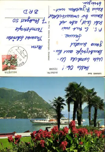 723248 Lugano Quai mit Schiff Palmen