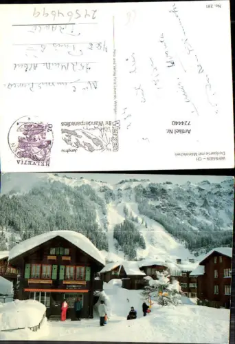 724440 Wengen Dorfpartie mit Männlichen im Winer
