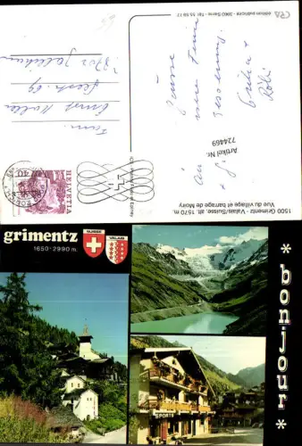 724469 Grimentz Valais Vue du village et barrage de Moiry