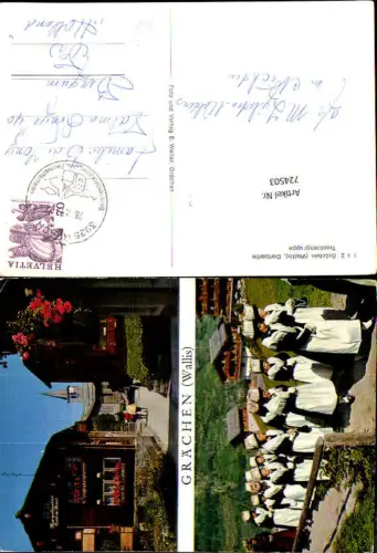 724503 Grächen Wallis Dorfpartie Trachtengruppe Trachten Valais