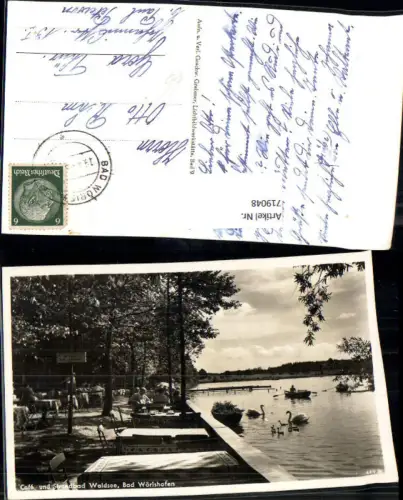 719048 Foto AK Cafe u. Strandbad Waldsee Bad Wörishofen Ruderboot Schwäne
