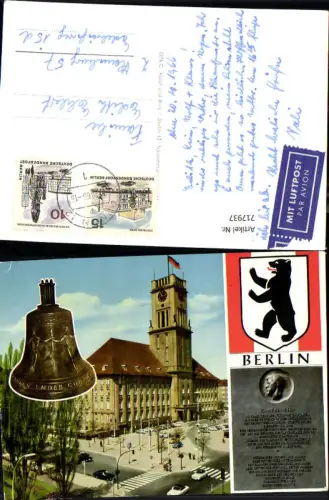 717937 Mehrbild AK Berlin Glocke Rathaus Schöneberg Gedenkplatte Fahne Bär