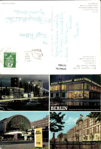 717984 Mehrbild AK Berlin DDR Karl-Marx-Allee Restaurant Moskau Bahnhof Alexanderplatz b. Nacht