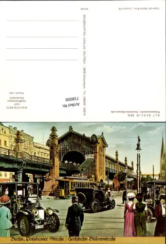 718008 Kunstkarte Künstlerbild Alt Berlin 1915 Potsdamerstraße Hochbahn Bülowstraße Automobile