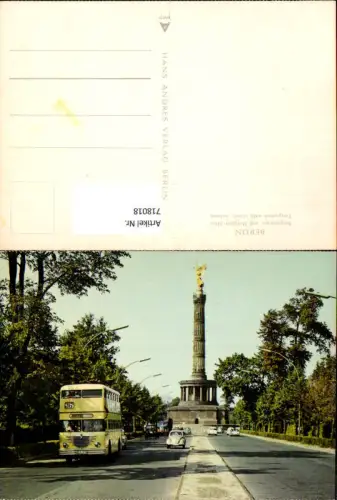 718018 Berlin Siegessäule u. Hofjäger Allee Tiergarten VW Käfer Doppeldeckerbus Bus