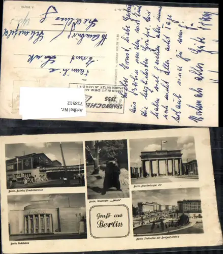 718512 Mehrbild AK Berlin Brandenburger Tor Bahnhof Friedrichstrasse Volksbühne