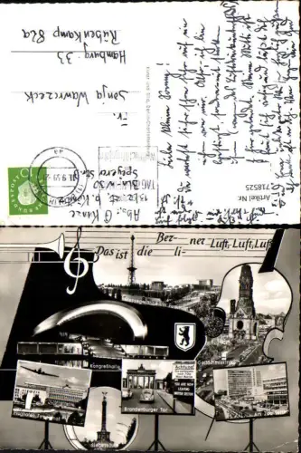718525 Mehrbild AK Berlin Messegelände Funkturm Flughafen Tempelhof Siegessäule Berliner Luft Notezeile