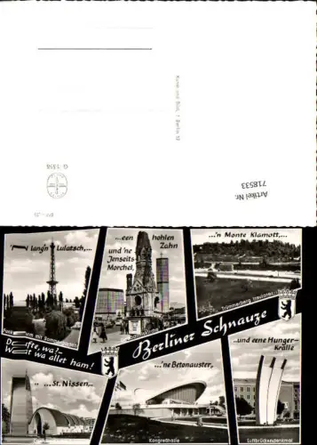 718533 Mehrbild AK Berlin Canisius-Kirche Luftbrückendenkmal Trümmerberg Funkturm