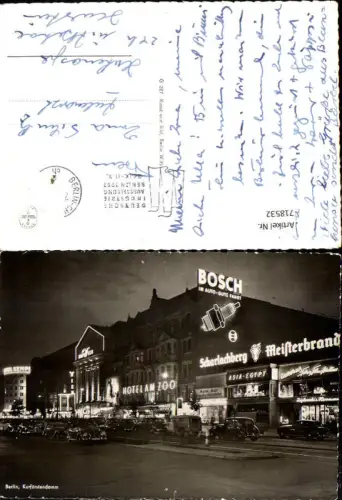 718532 Foto AK Berlin Kurfürstendamm b. Nacht Hotel am Zoo VW Käfer