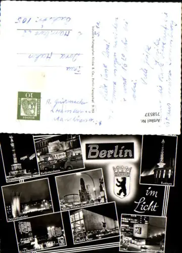 718537 Mehrbild AK Berlin Siegessäule Funkturm Hardenbergstraße b. Nacht