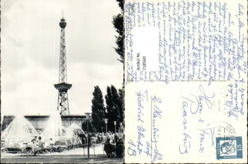 718560 Foto AK Berlin Funkturm mit Messe-Cafe Springbrunnen Brunnen