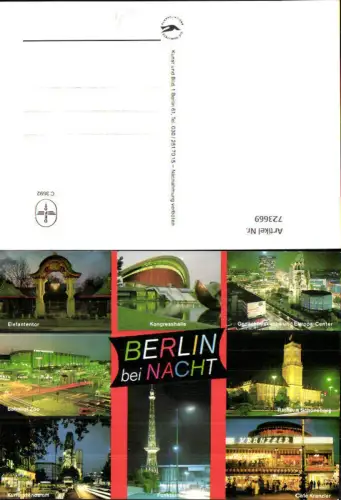 723669 Mehrbild AK Berlin bei Nacht Elefantentor Kongresshalle Cafe Kranzler