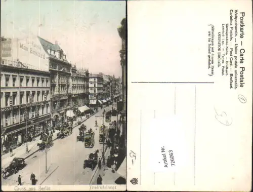 726063 tolle AK Gruss aus Berlin Friedrichstrasse Kutsche Max Eckard Hut Fabrik