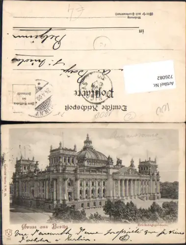 726082 tolle AK Gruss aus Berlin Reichstagsgebäude Reichstag 1900