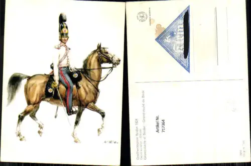 717364 Künstler AK W. Tritt Großherzogtum Baden 1824 Offizier Uniform Reiten Pferd Militär