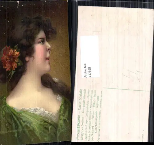 717395 Künstler AK Junge Frau Portrait Blumen im Haar Erotik