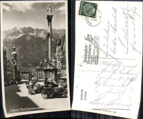 717418 Beiwagen Motorrad Transport Innsbruck Maria Theresienstraße mit Nordkette