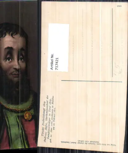 717421 Künstler AK Andreas Hofer Tiroler Freiheitskampf 1809 Portrait pub Fritz Gratl