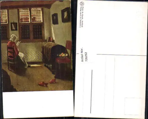 726292 Künstler AK Pieter de Hooch Holländische Wohnstube Frau Lesen Interieur