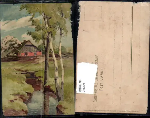 726321 Künstler AK Birken Vegetation Landschaft Haus