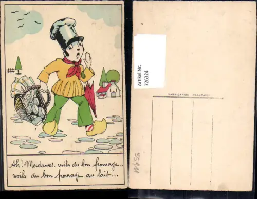 726324 Künstler AK France Mann Korb mit Käse Spruch Humor Essen