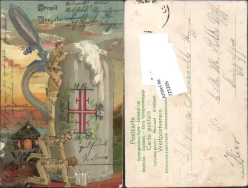 725205 Präge Lithographie Neujahr Bier Bierkrug Surrealismus Alkohol