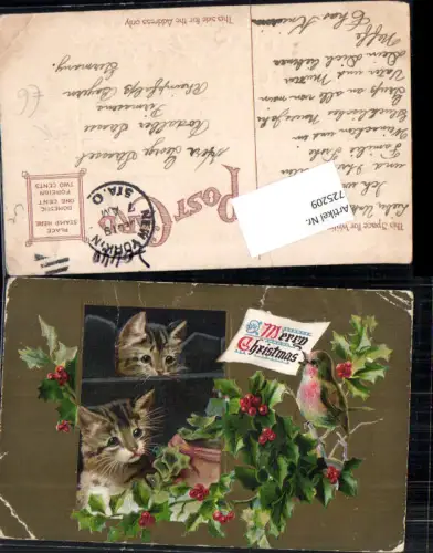 725209 Merry Christmas Weihnachten Katzen Zweige gel Pirmasens Stp. New York