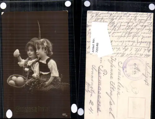 726146 Ostern Kinder Tracht Ostereier Christos a inviat Feldpost Soldatenbriefstempel Kaiserslautern