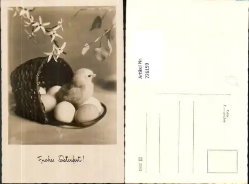 726159 Foto AK Ostern Korb mit Küken Eier Blütenzweig