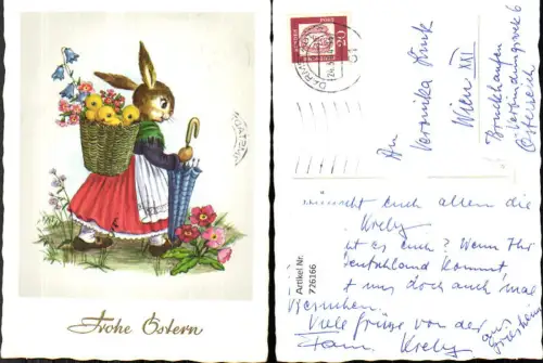 726166 Ostern Vermenschlichter Hase Korb mit Küken Blumen