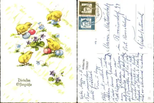 726167 Ostern Küken Bunte Eier Blumen Veilchen