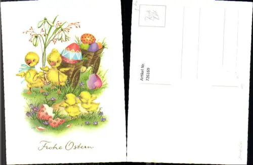 726169 Ostern Küken Bunte Eier auf Wagen Schneeglöckchen Blumen