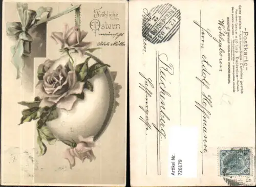 726179 Litho Ostern Ei mit Schleife Rosen Blumen