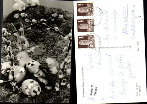 726186 Foto AK Gal Lajos Ostern Hasenfigur als Maler Eier Palmkätzchen Igel