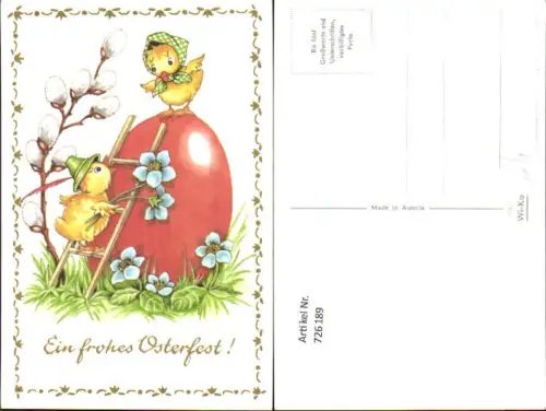 726189 Ostern Großes Rotes Ei Küken auf Leiter Blumen Palmkätzchen