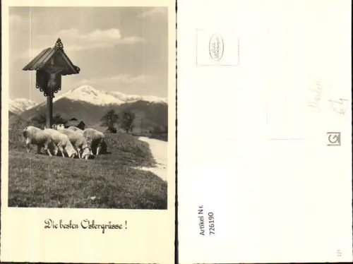 726190 Foto AK Ostern Marterl Wegkreuz Lämmer Landschaft