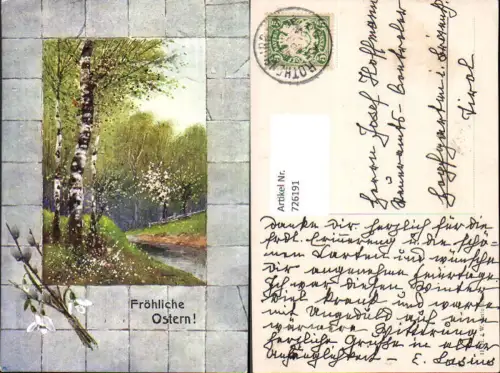 726191 Ostern Bäume Birken Landschaft Schneeglöckchen Passepartout