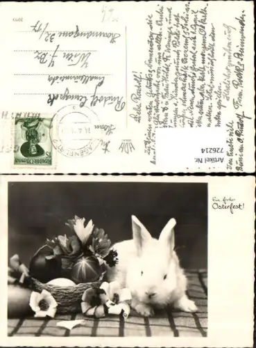 726214 Foto AK Ostern Hase Korb mit Bunten Eier Blüten Blumen